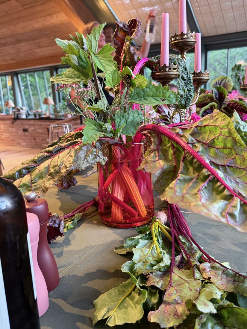 Rainbow chard from the kitchen garden laid down a table