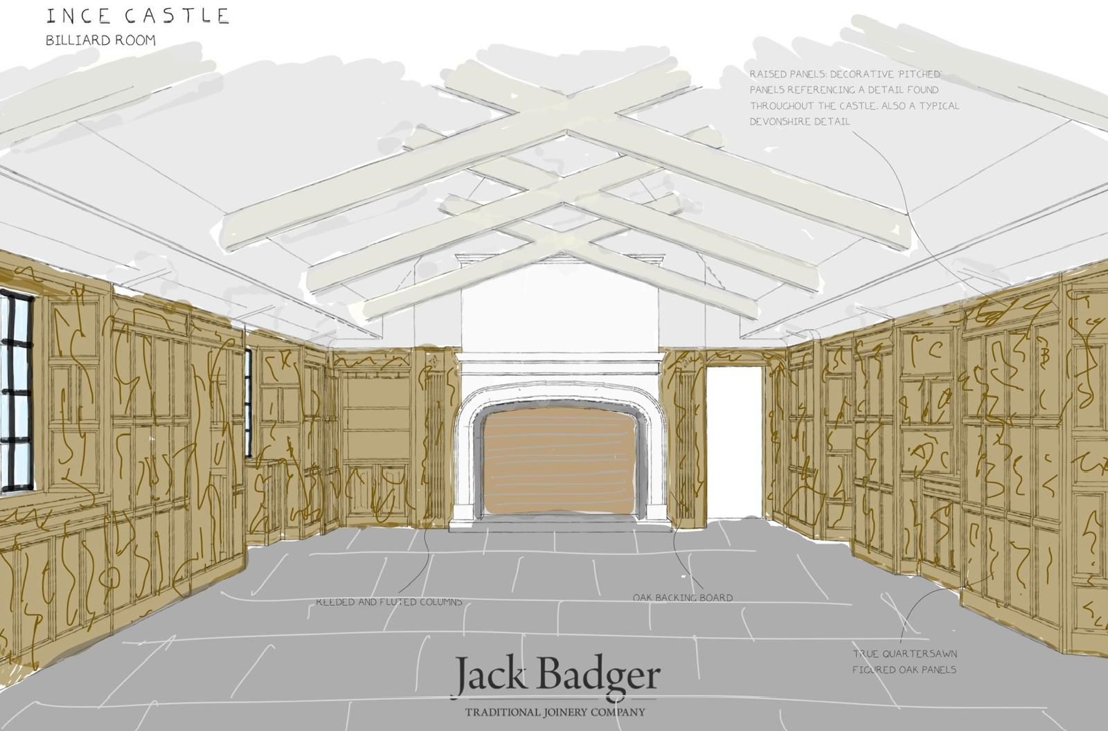 Jack Badger's presentation drawing of the panelled room